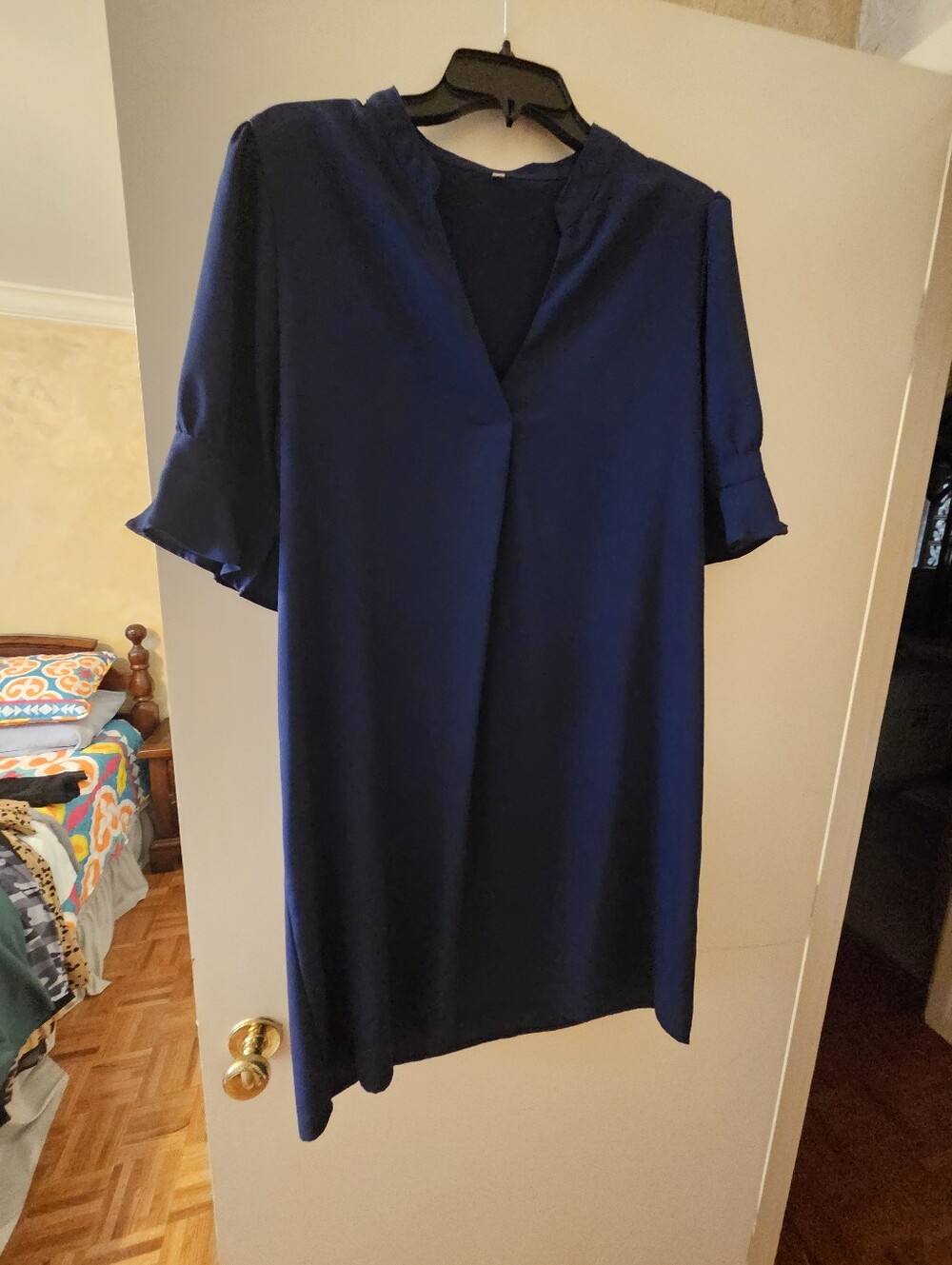 Navy V-Neck Shift Dress